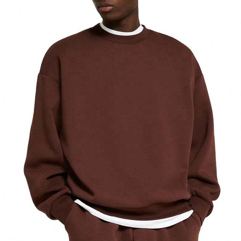 OEM Manufacturer Custom Bulk Logo Blank Plain 360GSM Heavyweight Oversized Men Brown Crewneck Sweatshirt Hoodie Clothing