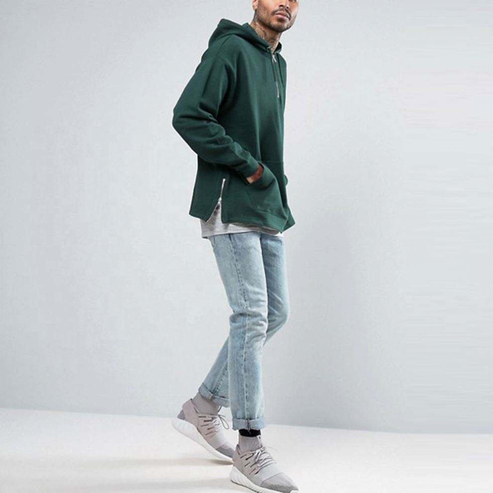 OEM Manufacturer Custom Blank Oversized Half Zip Pullover Sides Zippers Plain Hoodies Sweatshirt