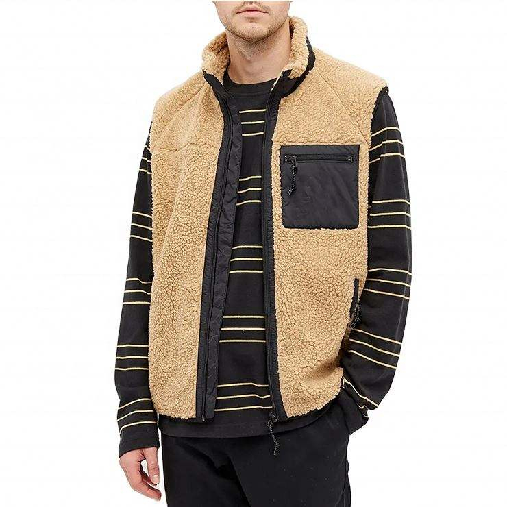 Oem Manufacturer Stand Collar Sherpa Fleece Vest Winter Men's Sleeveless With Polyester Pocket Jacket