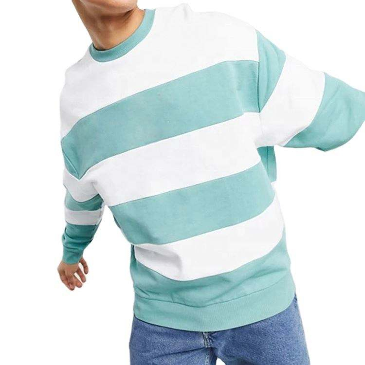 OEM Manufacturer Custom High Quality Mens Striped Crew Neck Long Sleeve Cotton Fleece Sweatshirt Pullover Hoodies