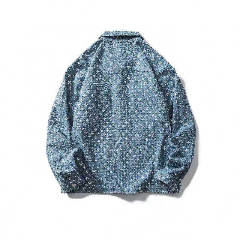 Oem Manufacturer Custom Distressed Sequined Denim Men Retro Loose Jacket