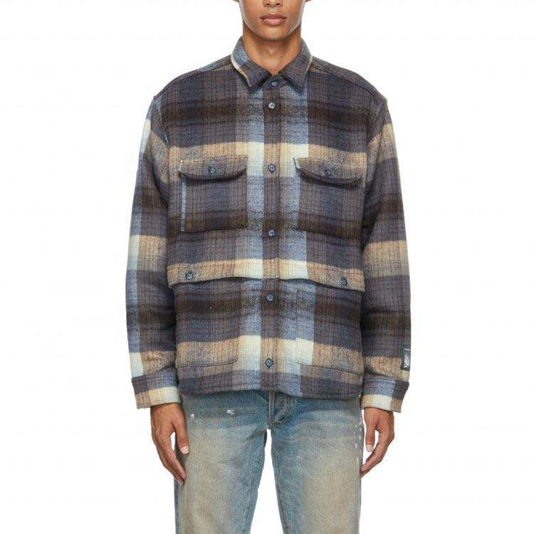 OEM Manufacturer Custom Men's Thickness Plaid Checked Long Sleeve Flannel Shirts With Chest Big Cargo Pocket