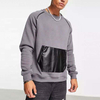 OEM Manufacturer Custom New Fashion Men Contrast Pu Leather Pocket Oversized Fleece Cotton Sweatshirts Pullover