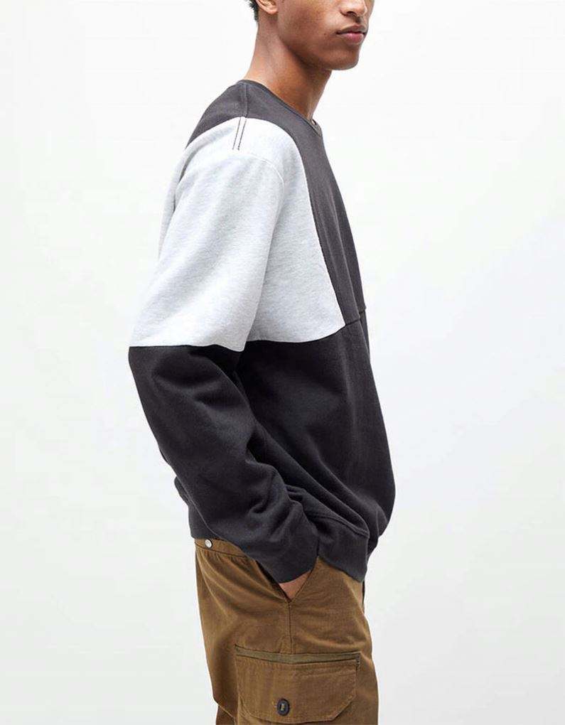 OEM ražotāja pielāgots vīriešu krāsas bloku apkalpes kakla džemperis ar dubultu izšūšanu kontrastkrāsu lielizmēra džemperis