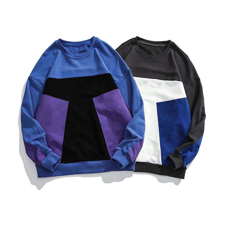 OEM Manufacturer Custom Color Block O Neck Pullover Long Sleeves Plus Size Hoodies Casual