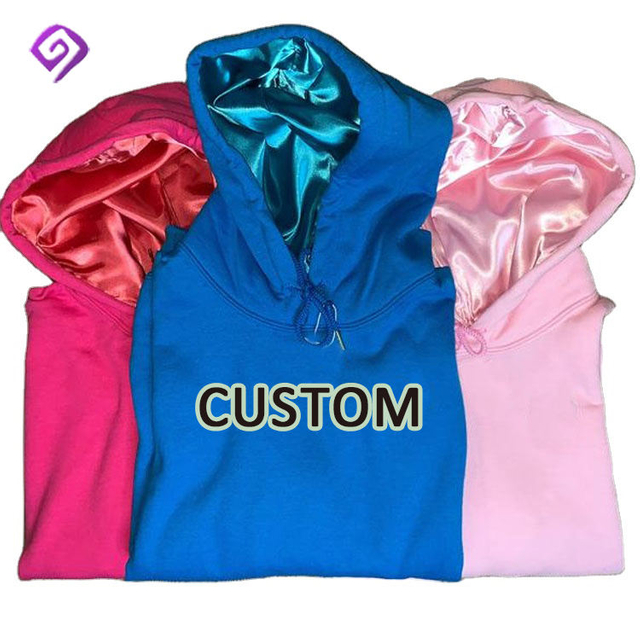 Oem High Quality Oversized Unisex Luxury Silk Plain Men Custom Satin Lined Hoodie With Satin Hood
