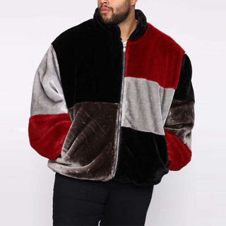 Colorblock hiver veste hommes manches longues fourrure surdimensionn&eacute; grande taille veste Bomber