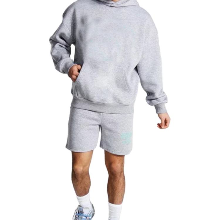Custom mens printed hoodie shorts set gym cotton tracksuit men