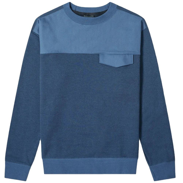 Chest Pocket Men Custom 100% katoenen trui geribbelde trims Crewneck patchwork sweatshirts