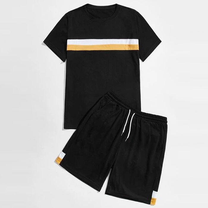 Mænd sommer shorts sæt kortærmet stribet t-shirt og shorts i to stykker