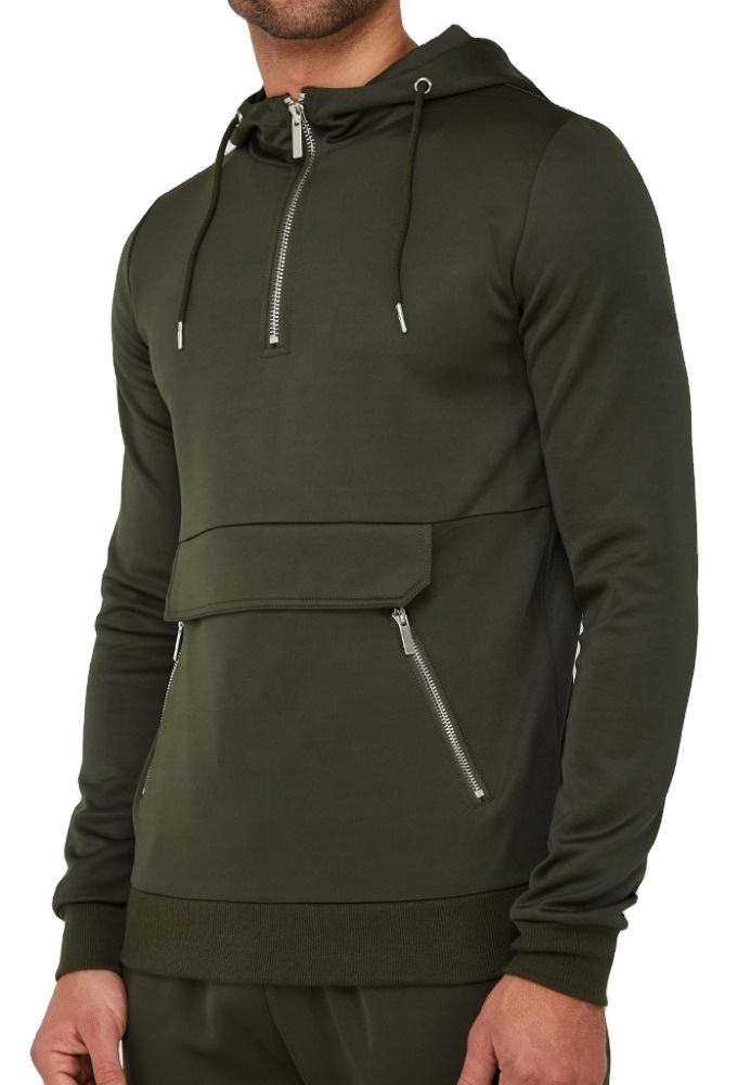 Men Custom Tracksuit Zipper Kangaroo Pocket Cargo Hoodie