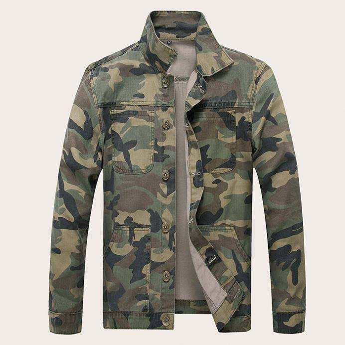 Moda Mass's Clothing Allada de camuflaje de camuflaje de camuflaje de camuflaje Botel Brownet Botón para hombres
