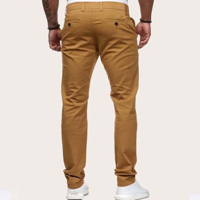 Fashion Pants Men Solid Color Button Mid Waist Casual Pants
