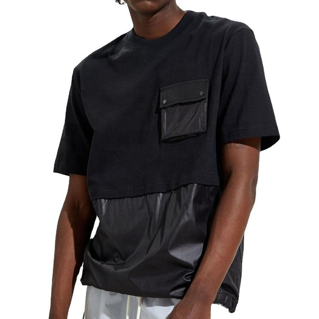 2021 Men Street Wear Style krótki rękaw Czarna patchworka kieszonkowa T koszule
