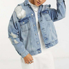 Custom Mens Jean Jackets Denim Washed Distressed Oversized Men Denim Jacket