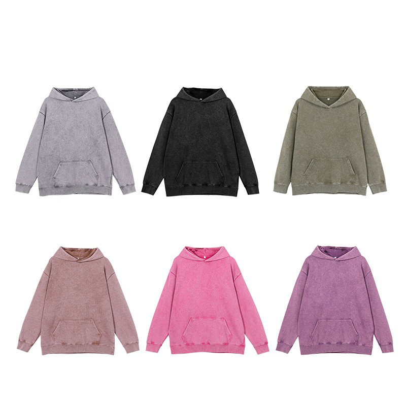 400Gsm Vintage Streetwear Crewneck Retro Custom Logo Men's Wax Dyed Hoodie