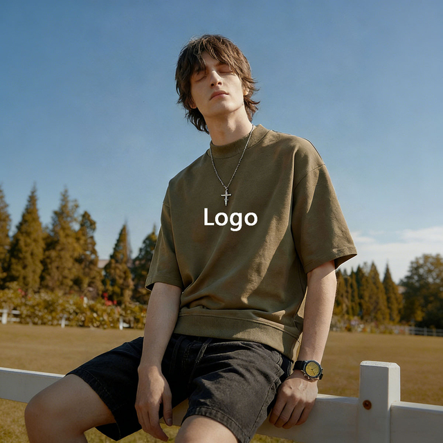 K1130 Boxy Half Height Collar Extended Hem T-shirt