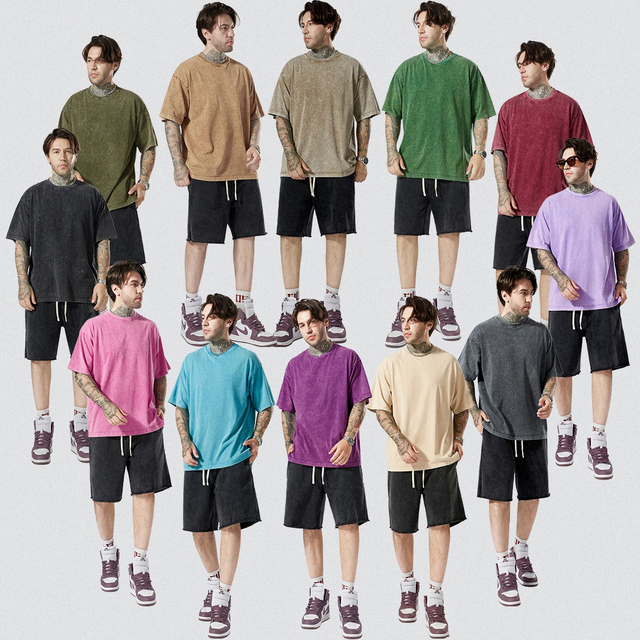 330 Gsm 100% Cotton Streetwear Blank Drop Shoulder Vintage Washed Heavyweight Plus Size Oversized Custom Men's T-shirts