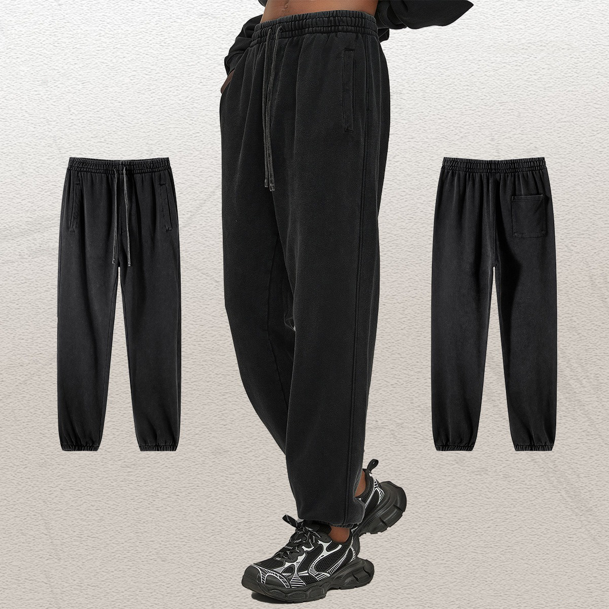 French Terry Heavyweight Streetwear 100% Cotton Straight Leg Oversized Flared Acid Wash Custom Men Joggers Sweatpants