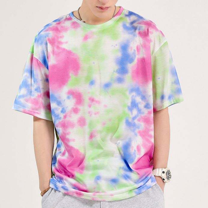 Oem Custom T-Shirt Personnalisable Round Neck T Shirt Short Sleeve Tie Dye Printed Men 100% Polyester T Shirt