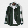 Oem Manufacturer Customized Color Block Plaid Sleeves Corduroy Hood Casual Plus Sizes Men's Jacket