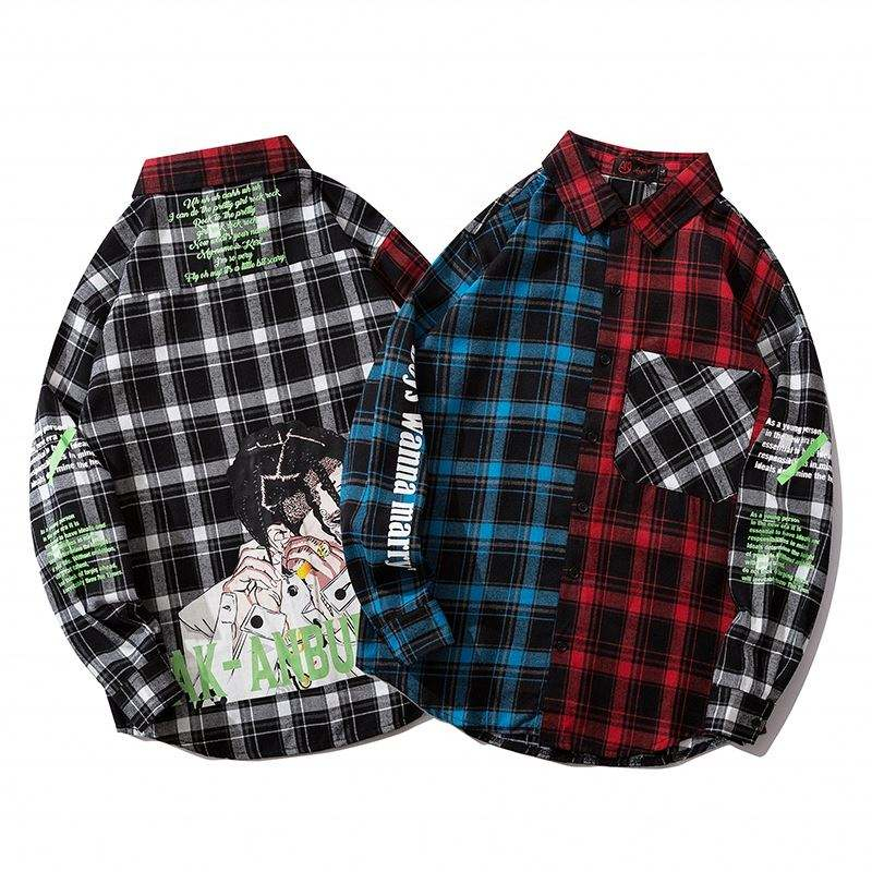 OEM Manufacturer Custom Autumn Color Block Men Plaid Flannel Shirts