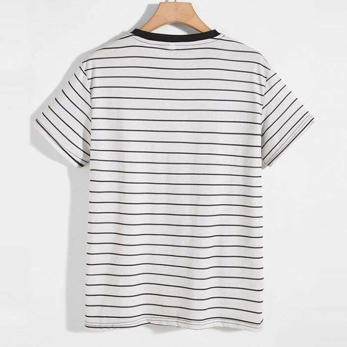 Oem Bulk Wholesale Brand Tshirts Contrast Binding Men Summer Short Sleeve Striped Tshirt