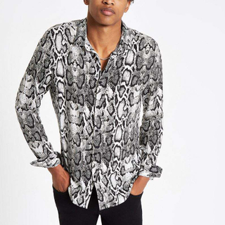 OEM Manufacturer Shirts For Men Hawaiian Shirt Grey Snake Print Long Sleeve Shirt