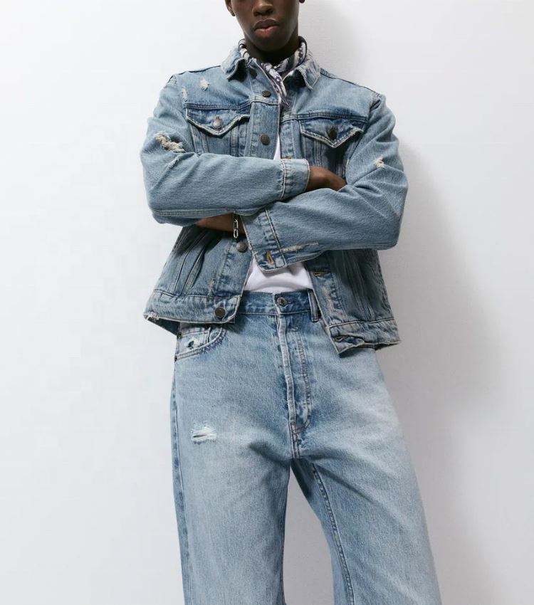 OEM Manufacturer Custom Mens Cotton Streetwear Button Up Vintage Distressed Jean Denim Jacket