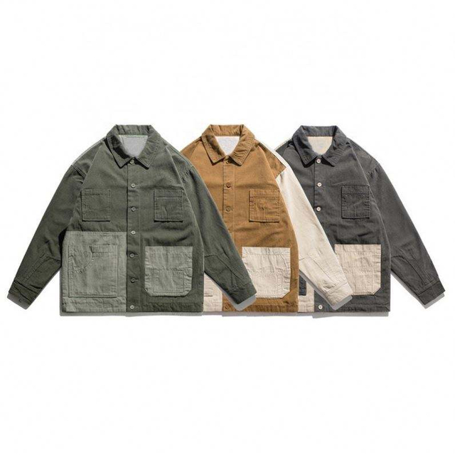 Produttore OEM Cappotto casual elegante di alta qualit&agrave; personalizzato Etichetta patchwork Manica lunga multitasche per giacca da uomo