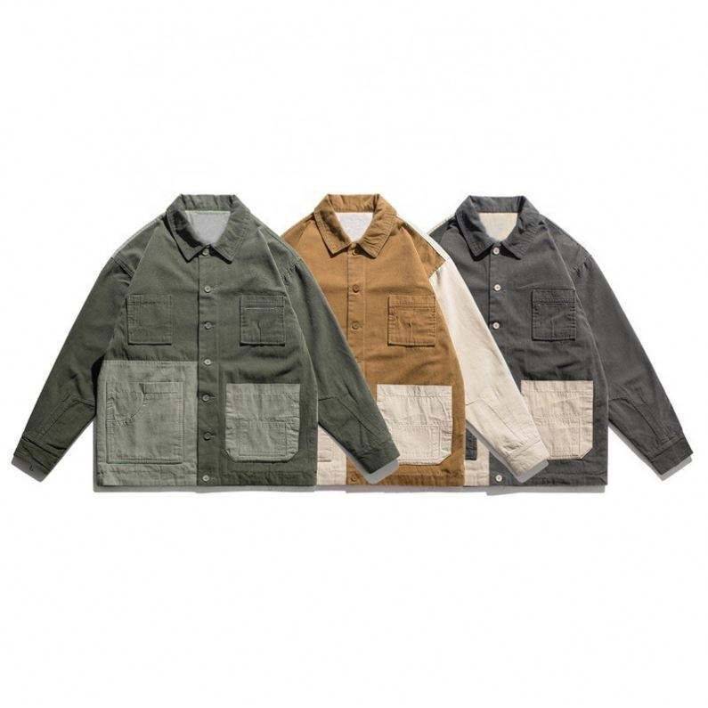 OEM Manufacturer Custom High Quality Stylish Casual Coat Patchwork Label Multi-Pocket Long Sleeve For Man Jacket