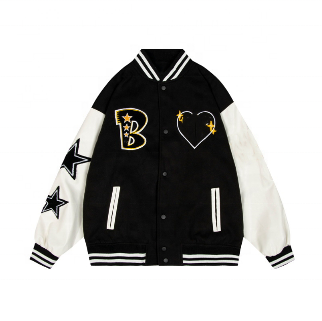 Oem Manufacturer Customized Pu Patchwork Embroidery Color Block Baseball Uniform Casual Plus Sizes Men's Jacket