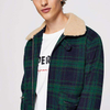 New Product Men Pocket Front Waist Belted Green Plaid Winter Coat