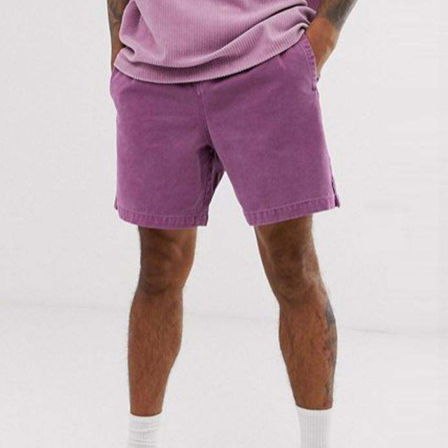 Hot Selling Fashionable Men's Slim Shorts With Utility Belt Washed Purple Heavyweight Canvas Shorts