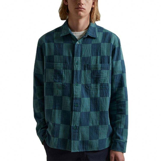 OEM Manufacturer Custom Button Up Men Long Sleeve Plaid Checked Shirt With Chest Pockets