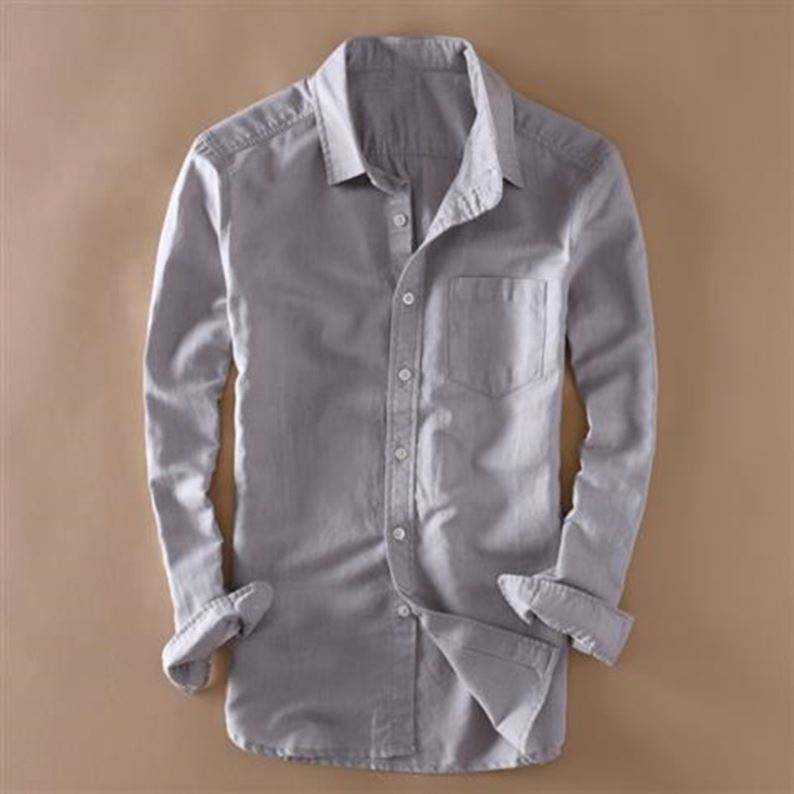 OEM Manufacturer Customized Thin Flax Long Sleeves Casual Shirts Plus Size Men Custom Shirts