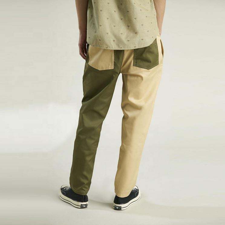 OEM Manufacturer Custom Cotton Twill Pant Color Block Two Tone Contrast Pants Trousers