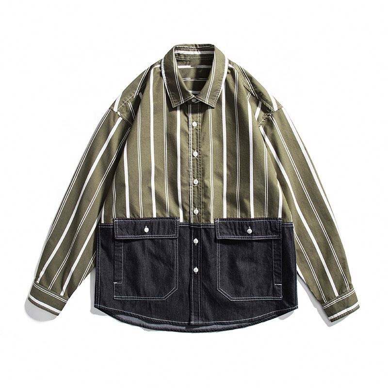 OEM Manufacturer Custom Service Men's Shirt Contrast Color Stitching Three-Dimensional Pocket Loose Shirts For Men