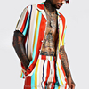OEM Manufacturer Sublimated Mens Clothing Shirt Multicolor Striped Printed Short Sleeve Men Hawaiian Shirt