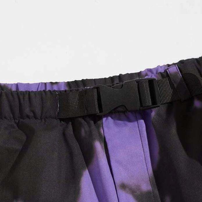 Nuevos pantalones cortos de gimnasio de moda con hebilla y cintura con cinturón, pantalones cortos tipo bóxer de poliéster estampados con tinte anudado para hombres, verano