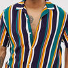 OEM Manufacturer New Fashion Style Green Vertical Stripe Short Sleeve Shirt Dropped Shoulders Oversized Hawaiian Shirts
