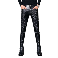 OEM Manufacturer Customized Faux Leather Custom Pants Skinny Patchwork Men's Pants