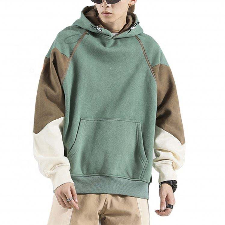 OEM Manufacturer Custom Unisex Cotton Color Block Pullover Tech Fleece Men's Hip Hop Oversized Hoodies