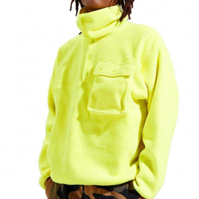 OEM Manufacturer Custom Stylish Hip Hop Yellow Mens Fleece Long Sleeve Crew Neck Sweatshirt With Chest Cargo Pocket