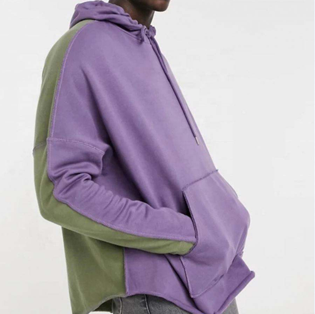 OEM Manufacturer Custom Men's Purple Green Patchwork Cotton Wind Oversized Hoodie Pullover