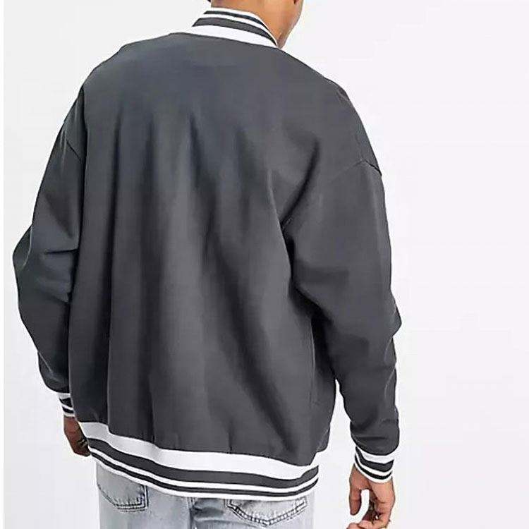 OEM Manufacturer Custom High Quality Button Up Men's Grey Color Patchwork Baseball Jacket