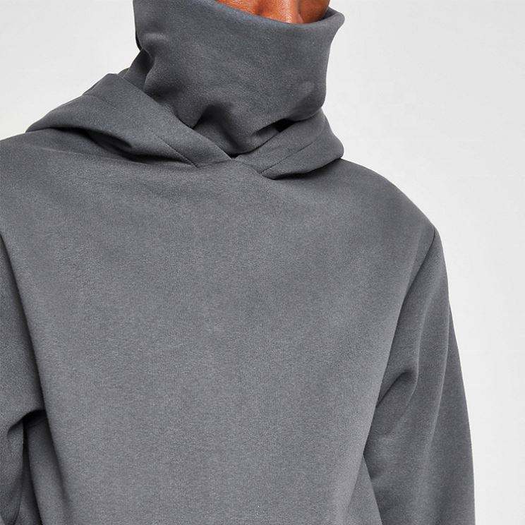OEM Manufacturer Custom Thick Fleece Mens High Collar Cover Blank Hoodie Pullover Wholesale