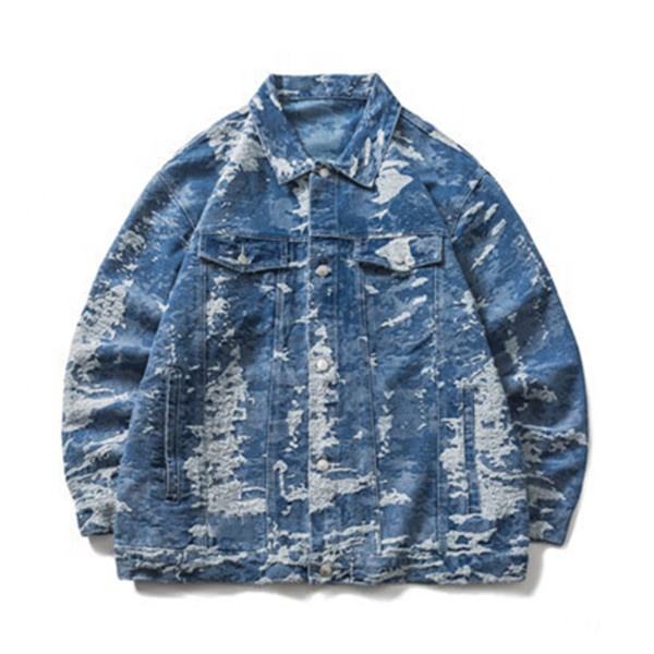 Oem Manufacturer Wholesale Denim Tie Dye Personality Plus Sizes Fashion Three Dimensional Pocket Jacket