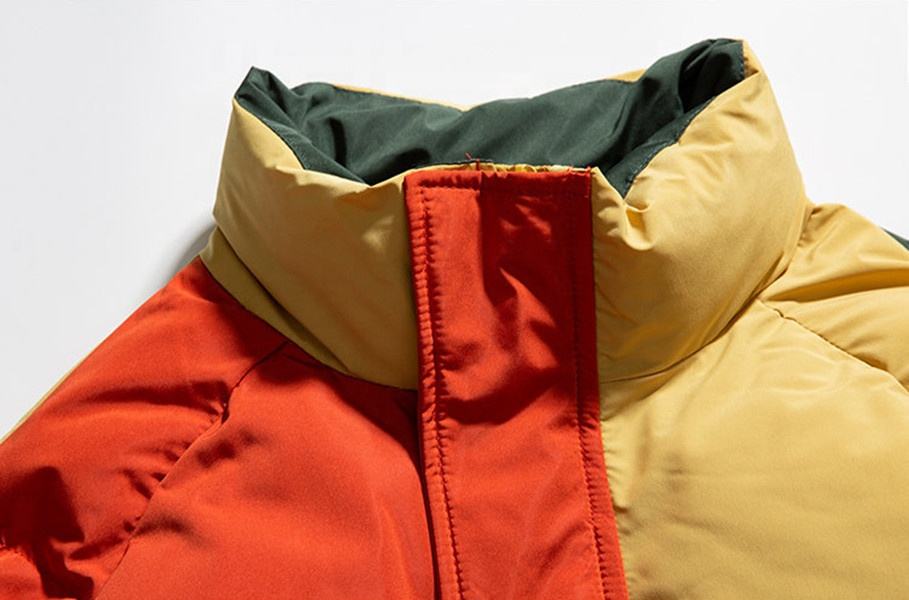 OEM Manufacturer Custom Men's Down Stand Collar Collared Color Patchwork Loose Cotton Coat Jacket