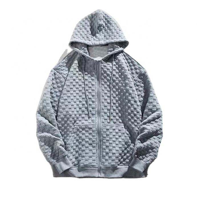 OEM Manufacturer Custom Quality Heavy Waffle Zip Up Plain Hoodie Pullover Unisex Zipper Knit Oversized Hoodie